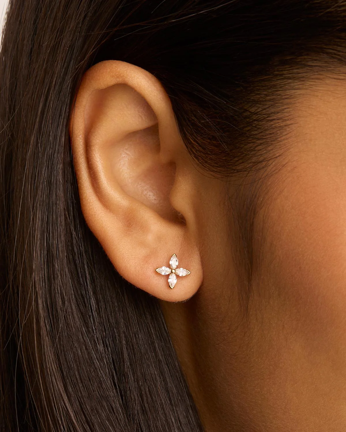 14k Solid Gold Blossom Lab-Grown Diamond Stud Earring - Image 2