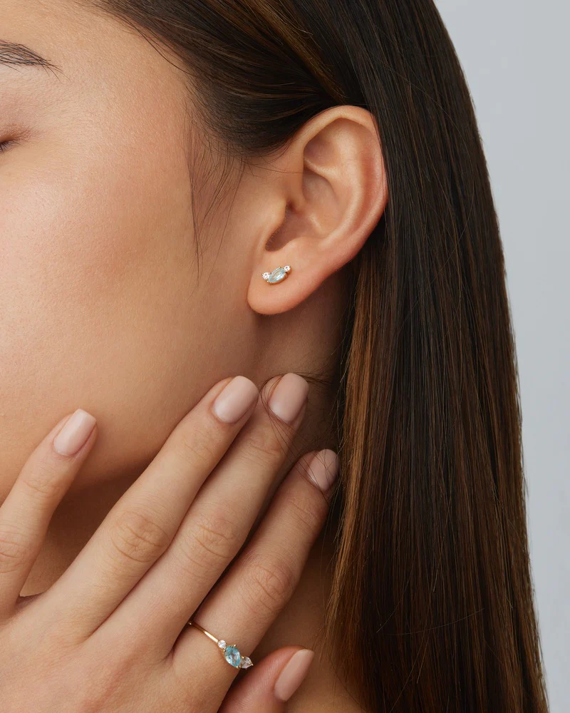 14k Solid Gold By Your Side Sapphire Earrings - Image 2