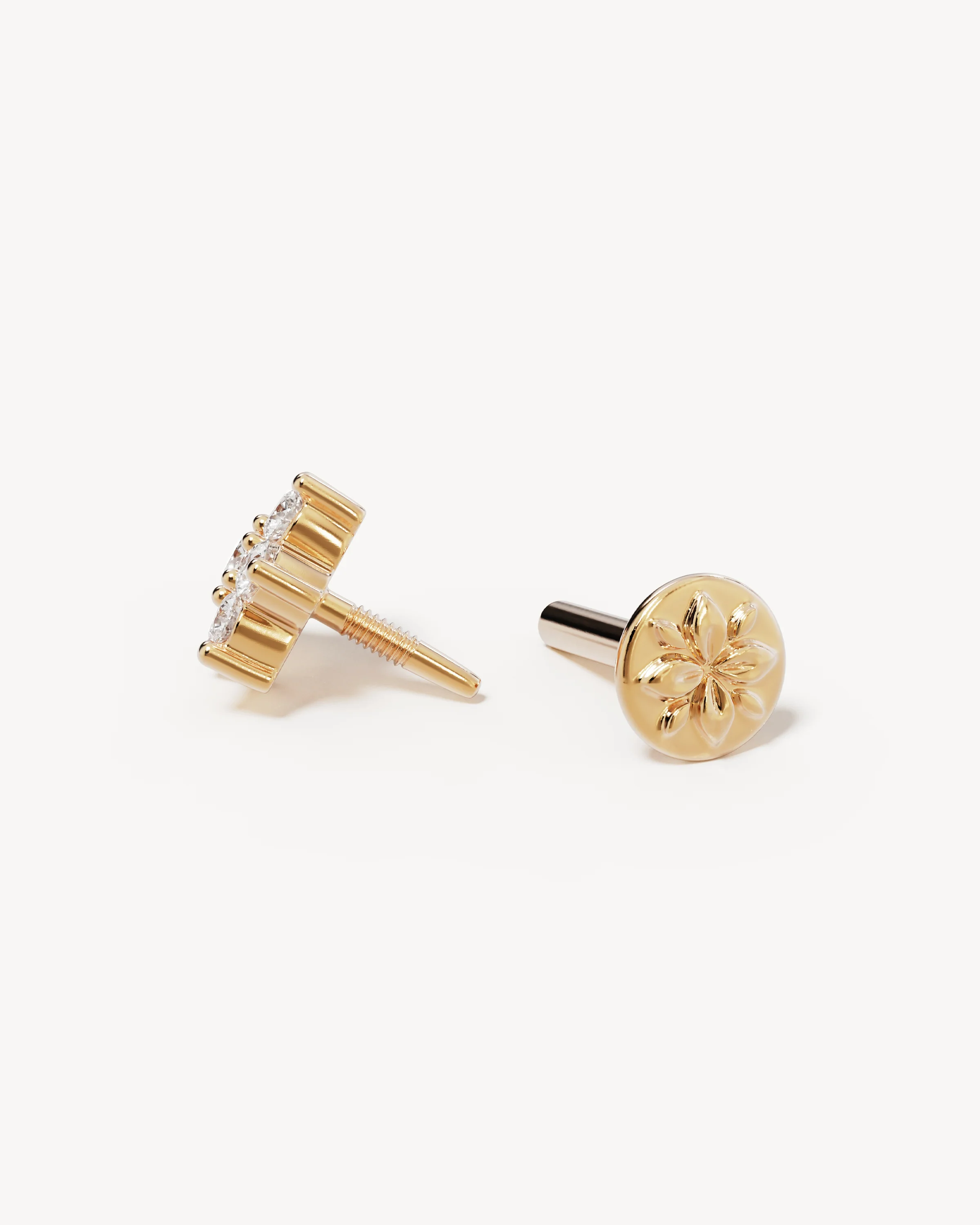 14k Solid Gold Crystal Lotus Flower Cartilage Earring - Image 3