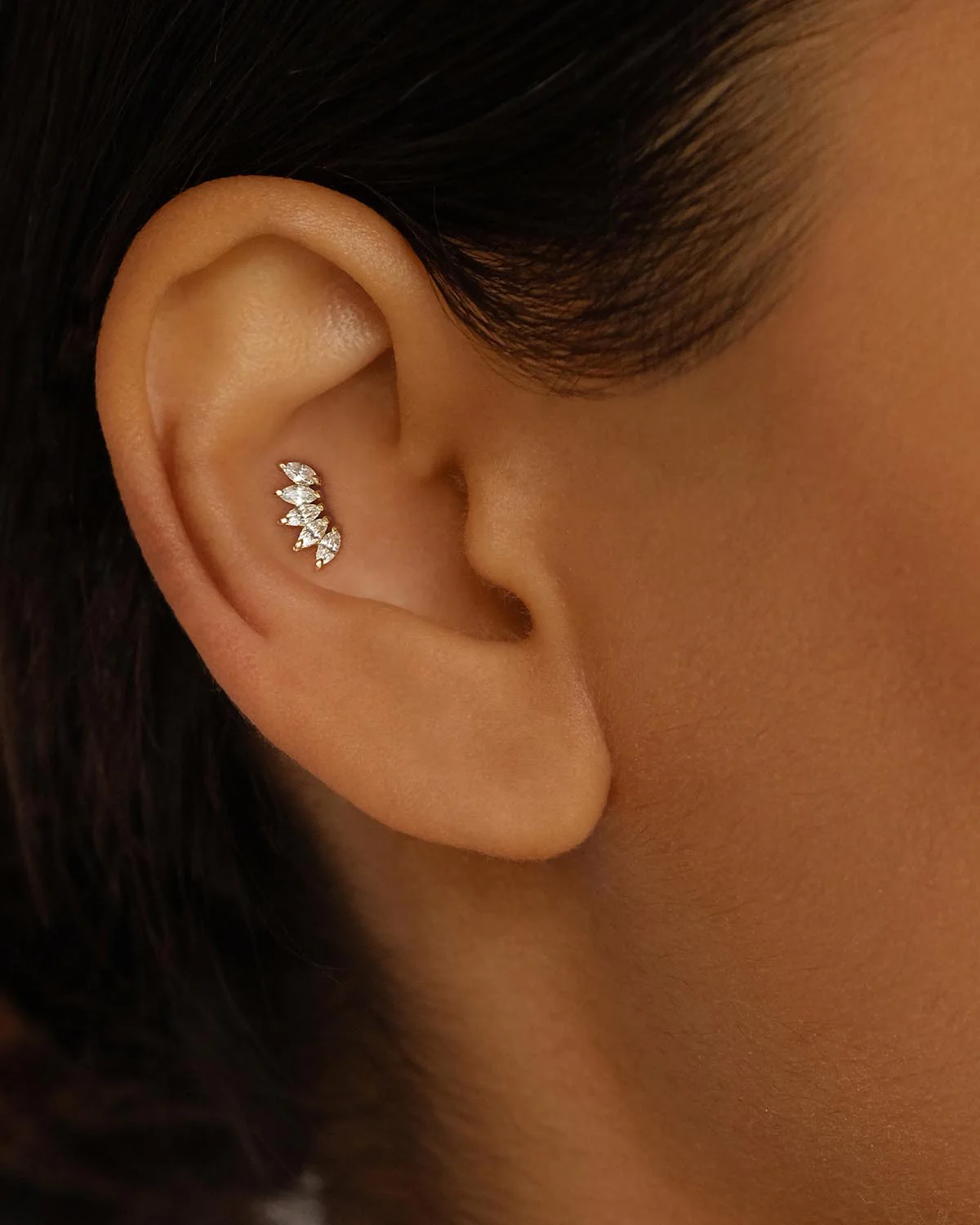 14k Solid Gold Eternal Lotus Crystal Cartilage Earring - Image 2