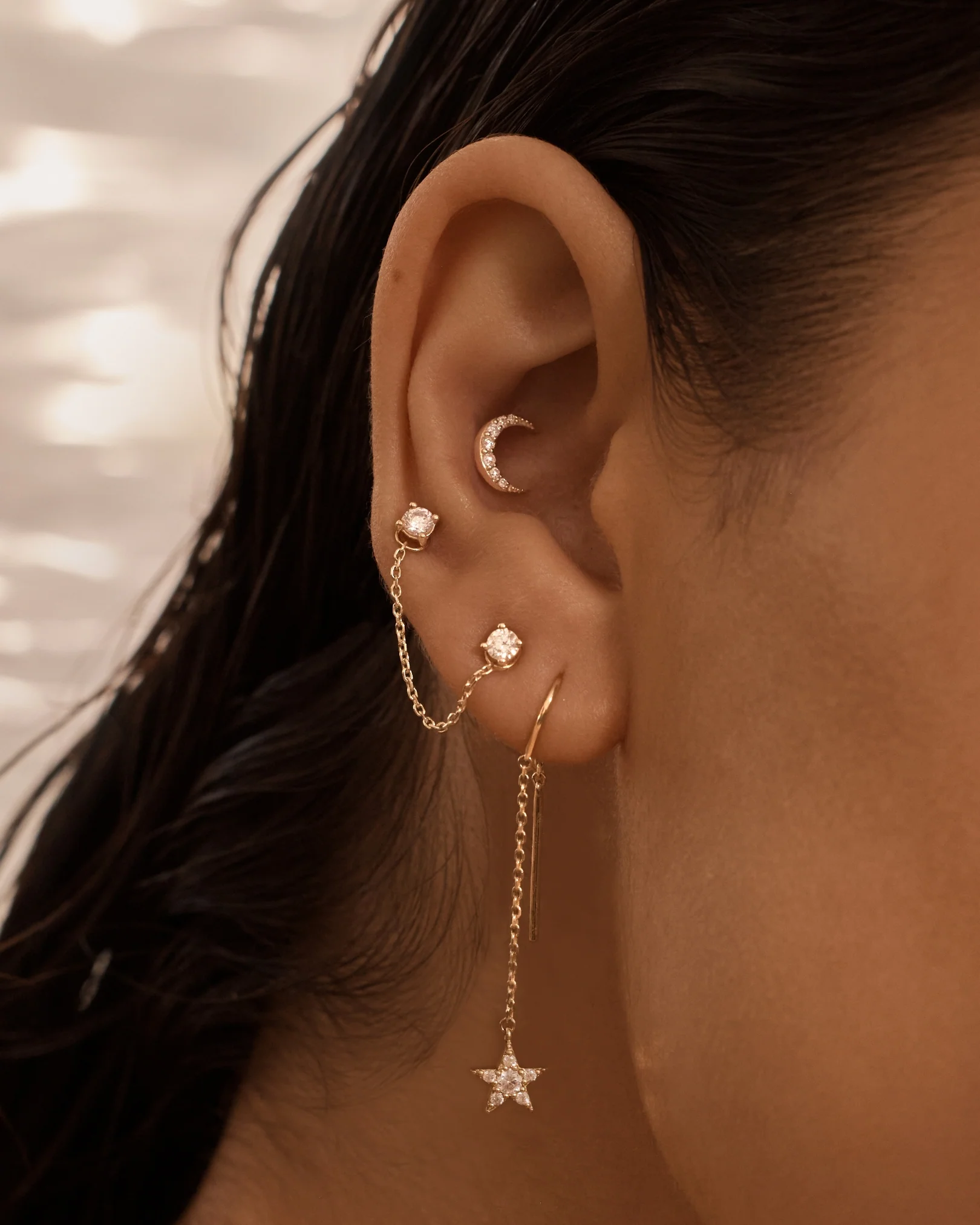 14k Solid Gold Evening Sky Diamond Cartilage Earring - Image 5