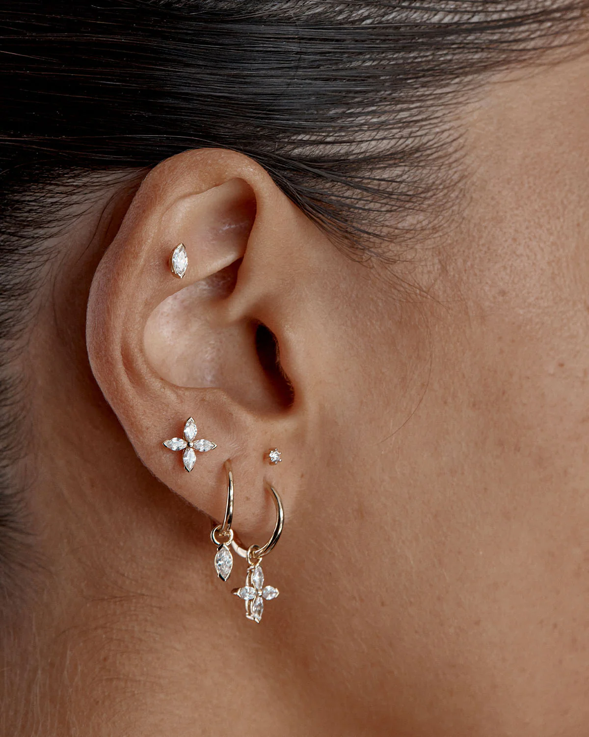 14k Solid Gold Floating Petal Lab-Grown Diamond Hoop - Image 4