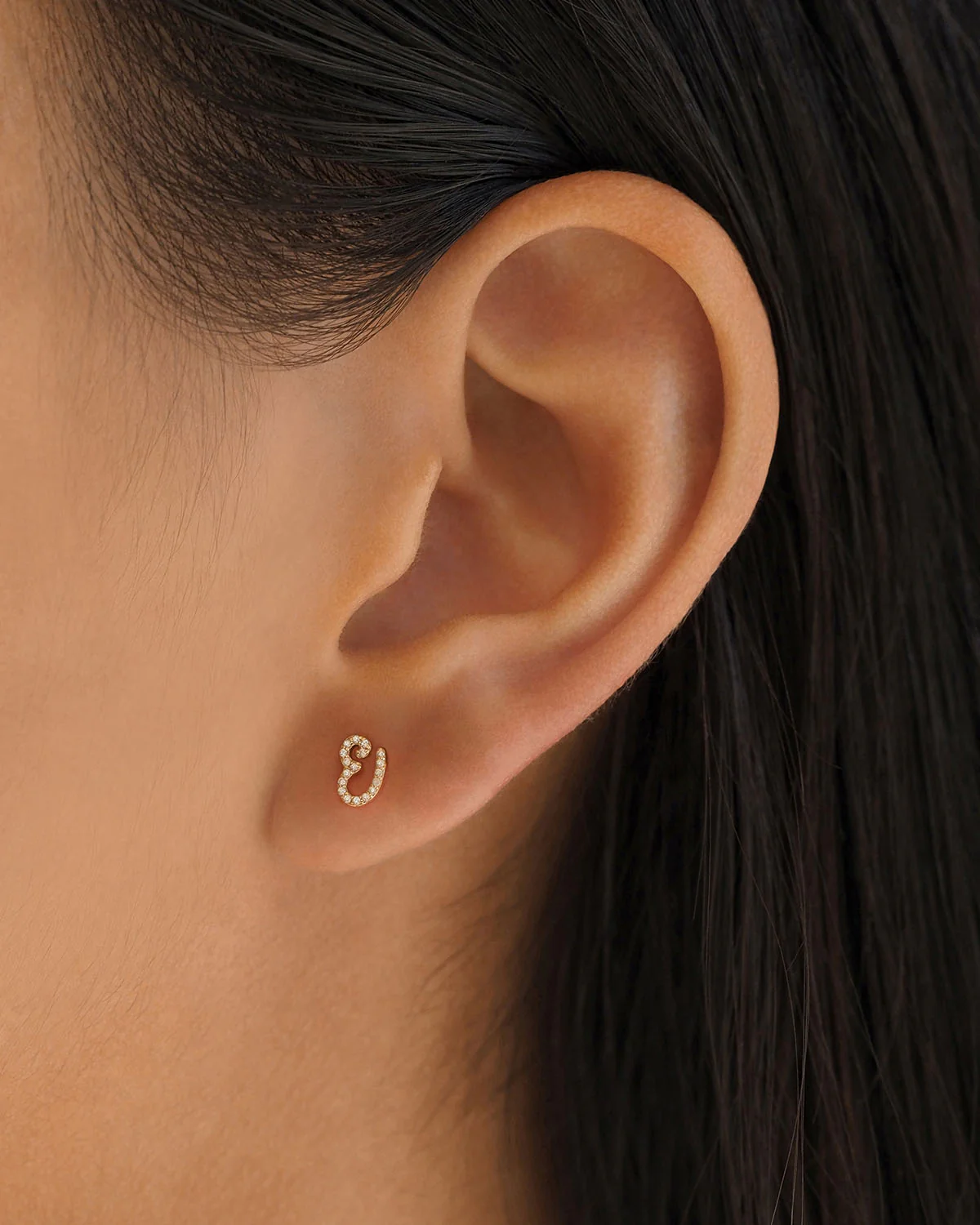 14k Solid Gold Forever Love Diamond Letter Earring - Image 12