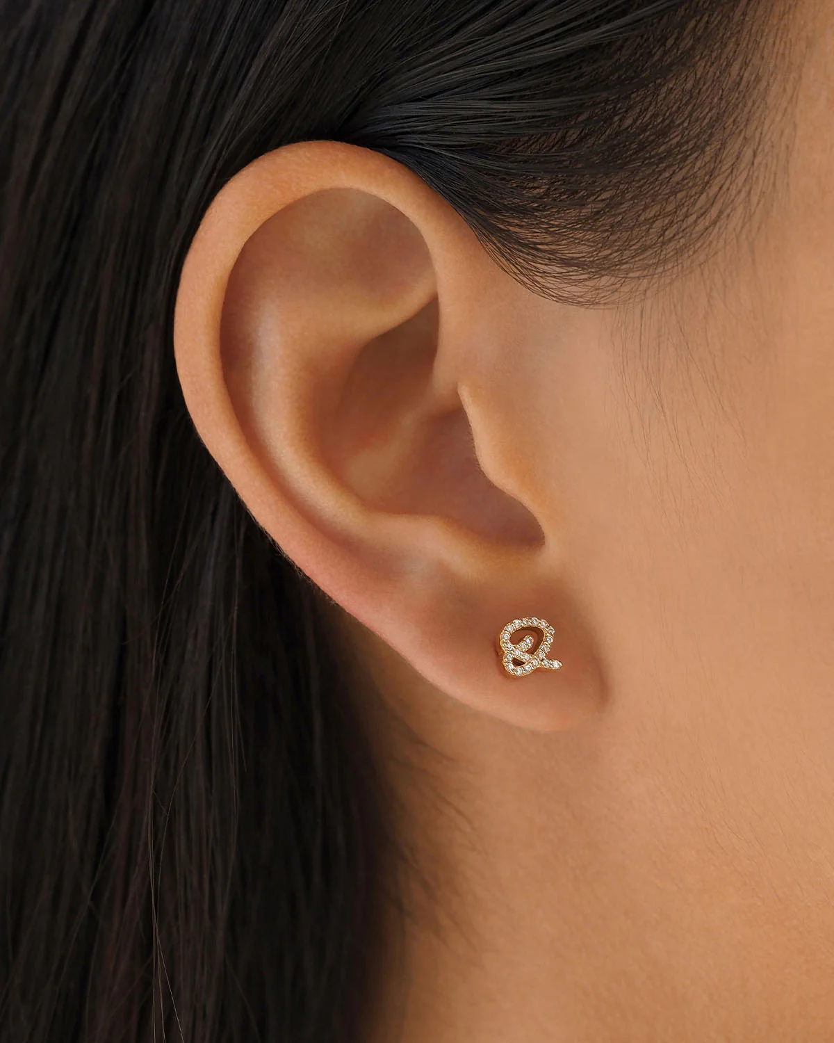 14k Solid Gold Forever Love Diamond Letter Earring - Image 34