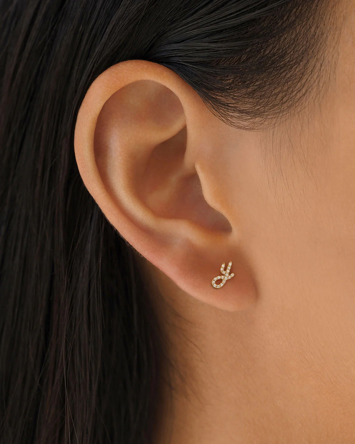 14k Solid Gold Forever Love Diamond Letter Earring - Image 54