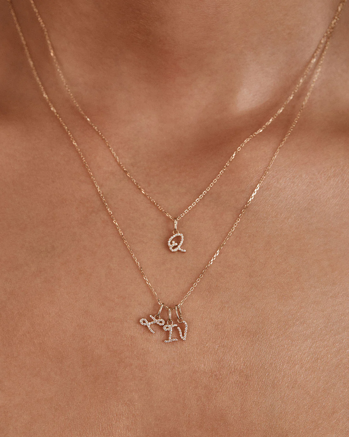 14k Solid Gold Forever Love Diamond Letter Necklace Pendant - Image 34