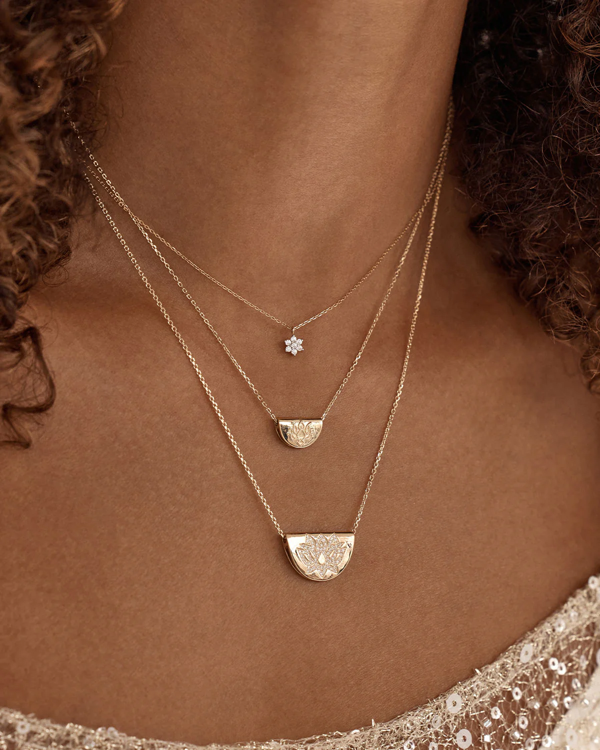14k Solid Gold Mini Lotus Necklace - Image 6