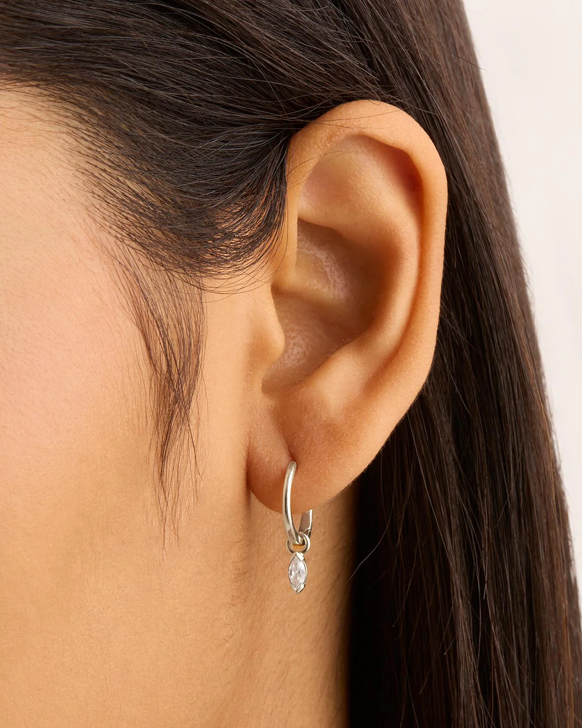 14k Solid White Gold Floating Petal Lab-Grown Diamond Hoop - Image 2