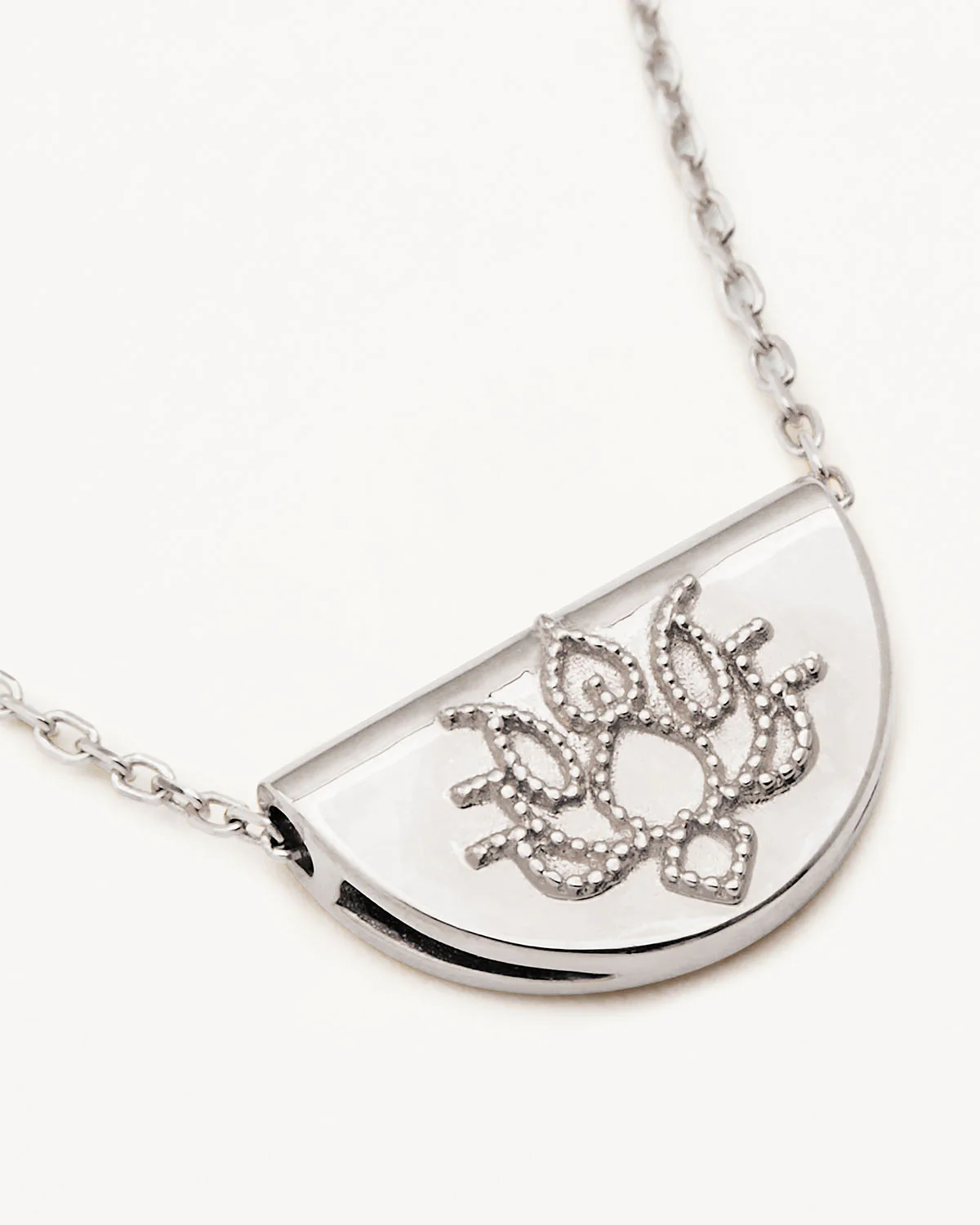 14k Solid White Gold Mini Lotus Necklace - Image 3