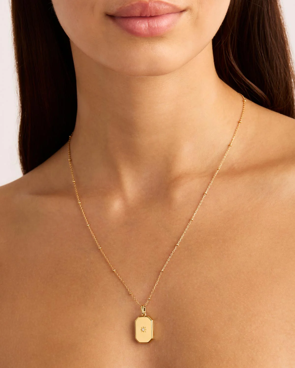18k Gold Vermeil Rectangular Lotus Locket Pendant - Image 4