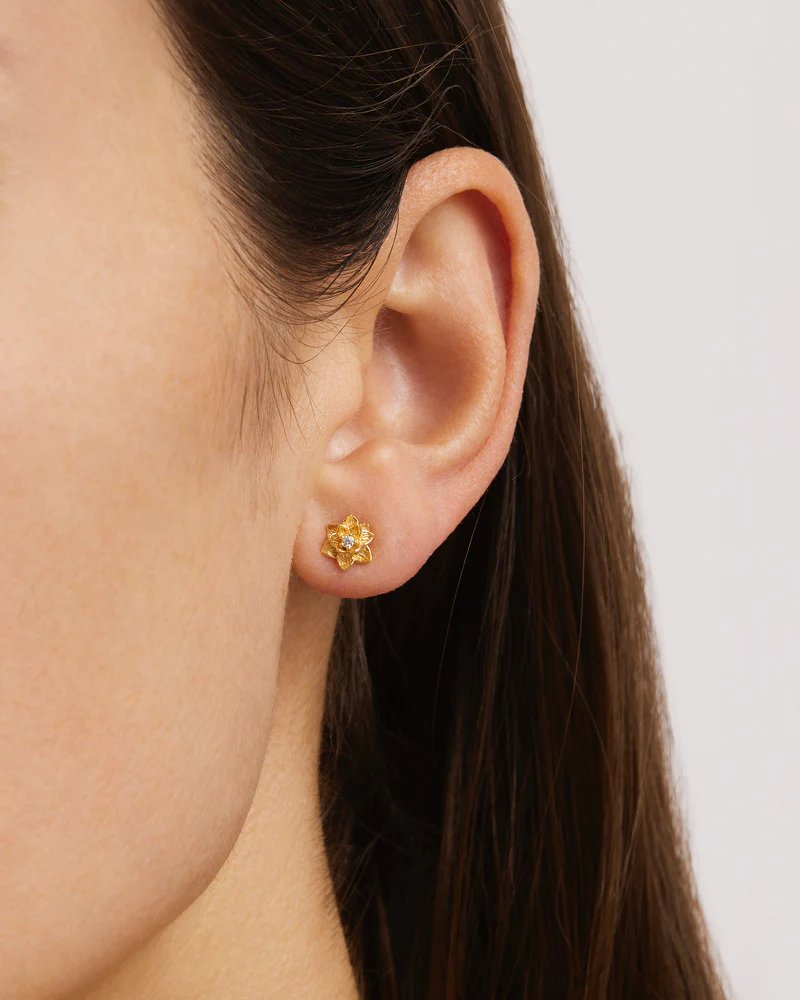 18k Gold Vermeil Bloom Within Lotus Stud Earrings - Image 2