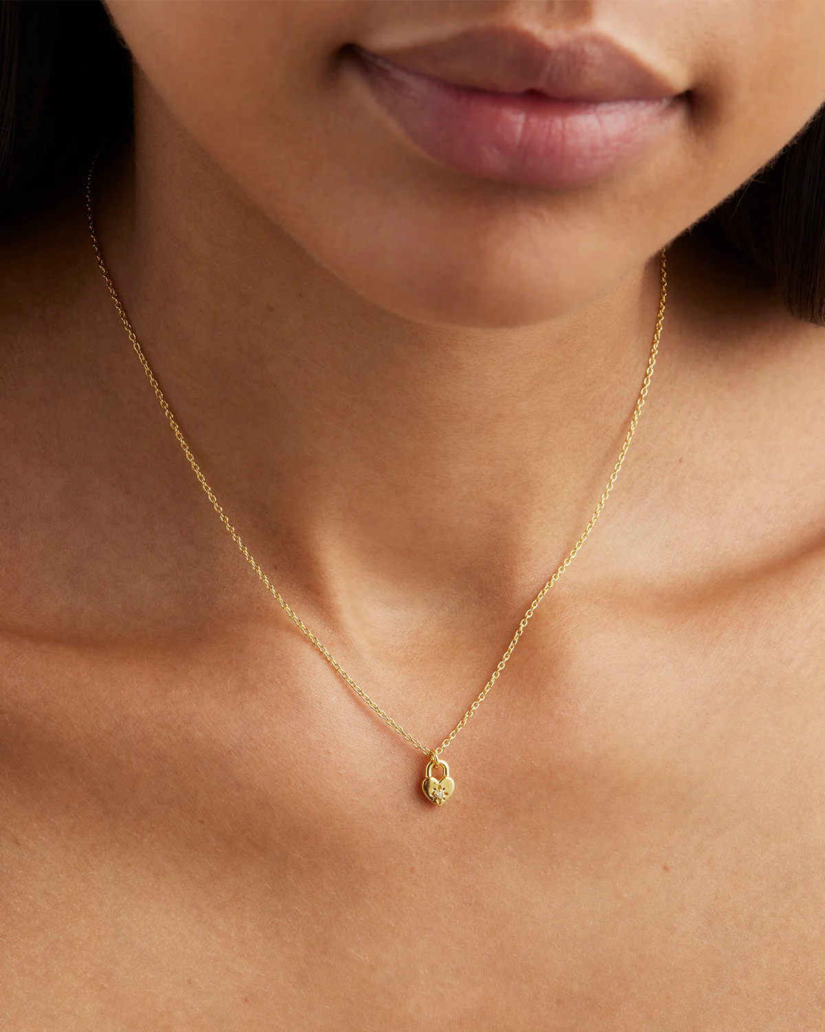 18k Gold Vermeil Crystal Lotus Heart Padlock Necklace - Image 2