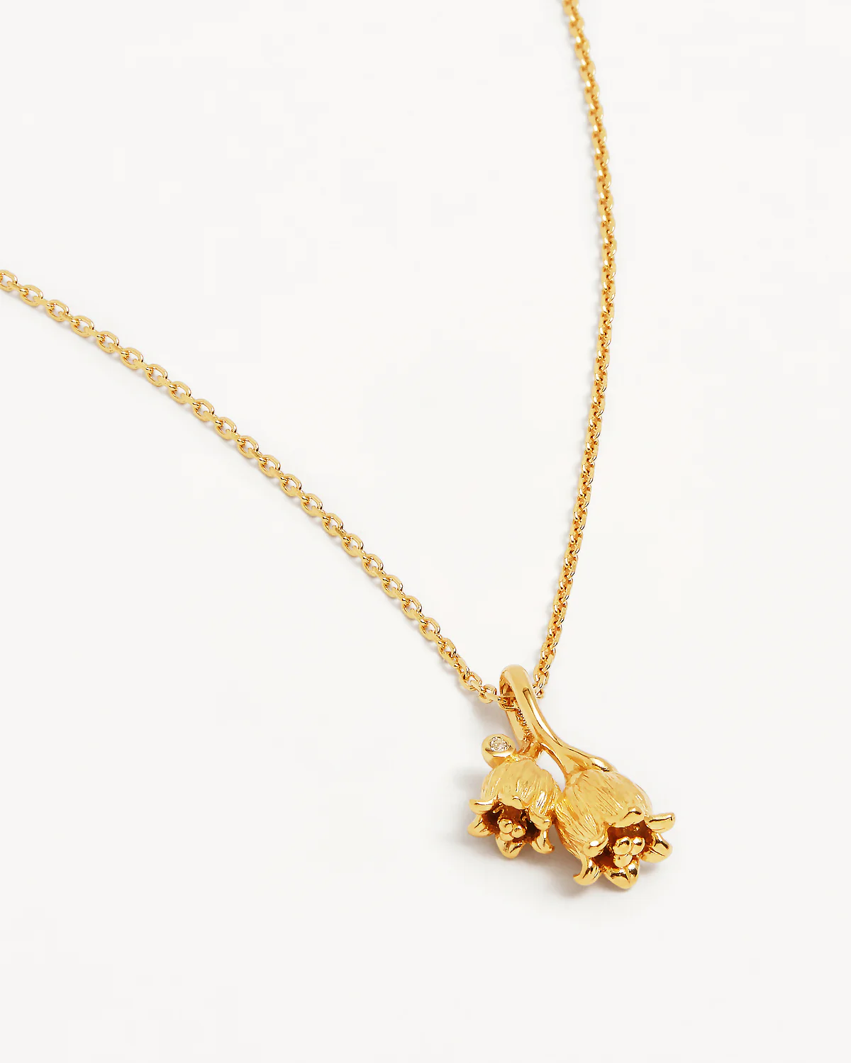 18k Gold Vermeil Lily of the Valley May Birth Flower Necklace - Image 3