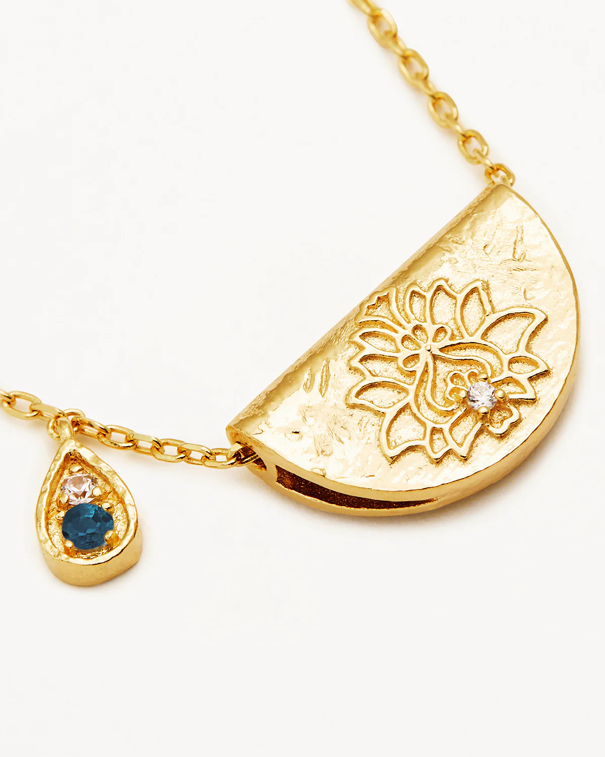 18k Gold Vermeil Lotus Birthstone Necklace - December - Blue Topaz - Image 3