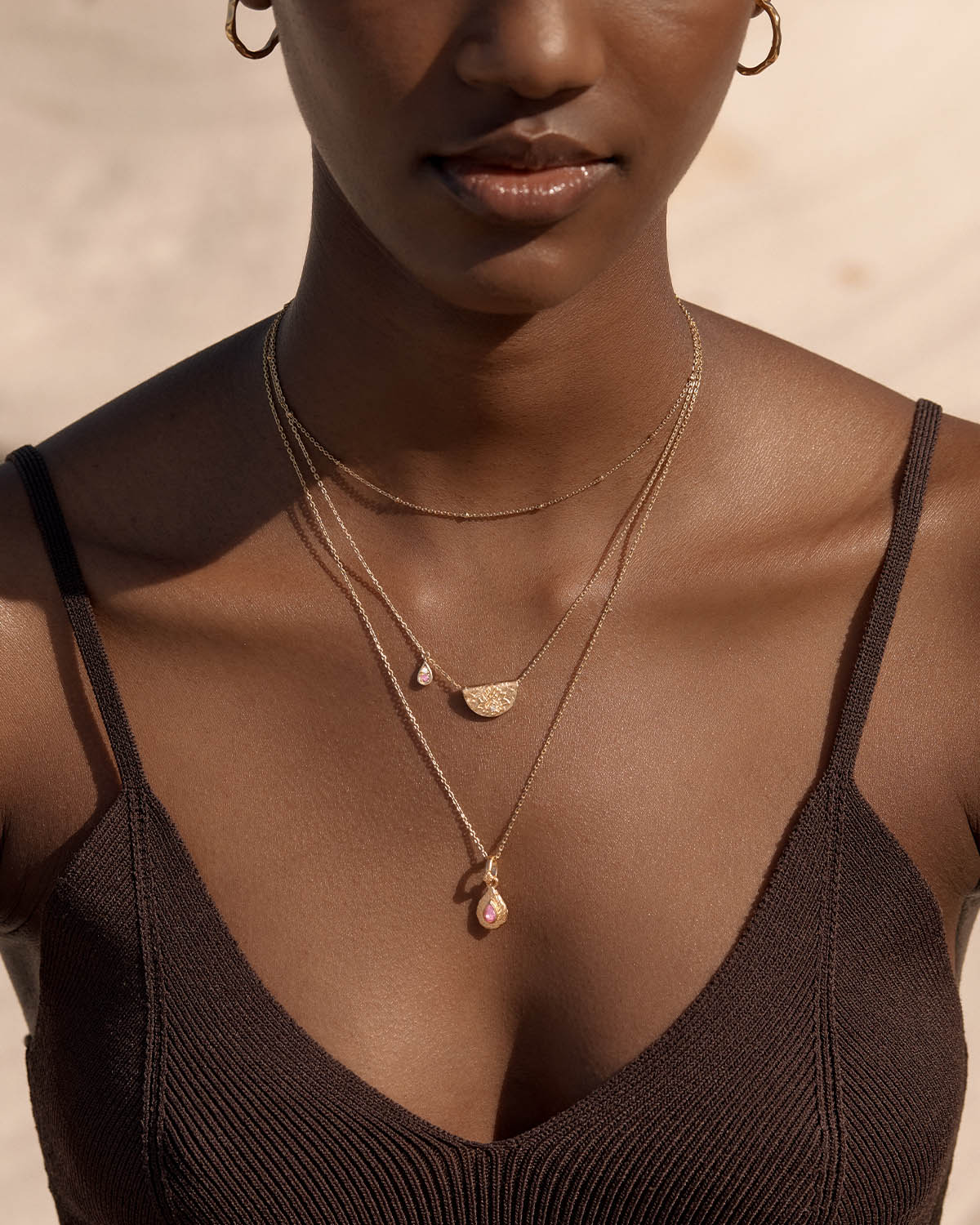 18k Gold Vermeil Lotus Birthstone Necklace - October - Pink Tourmaline - Image 5