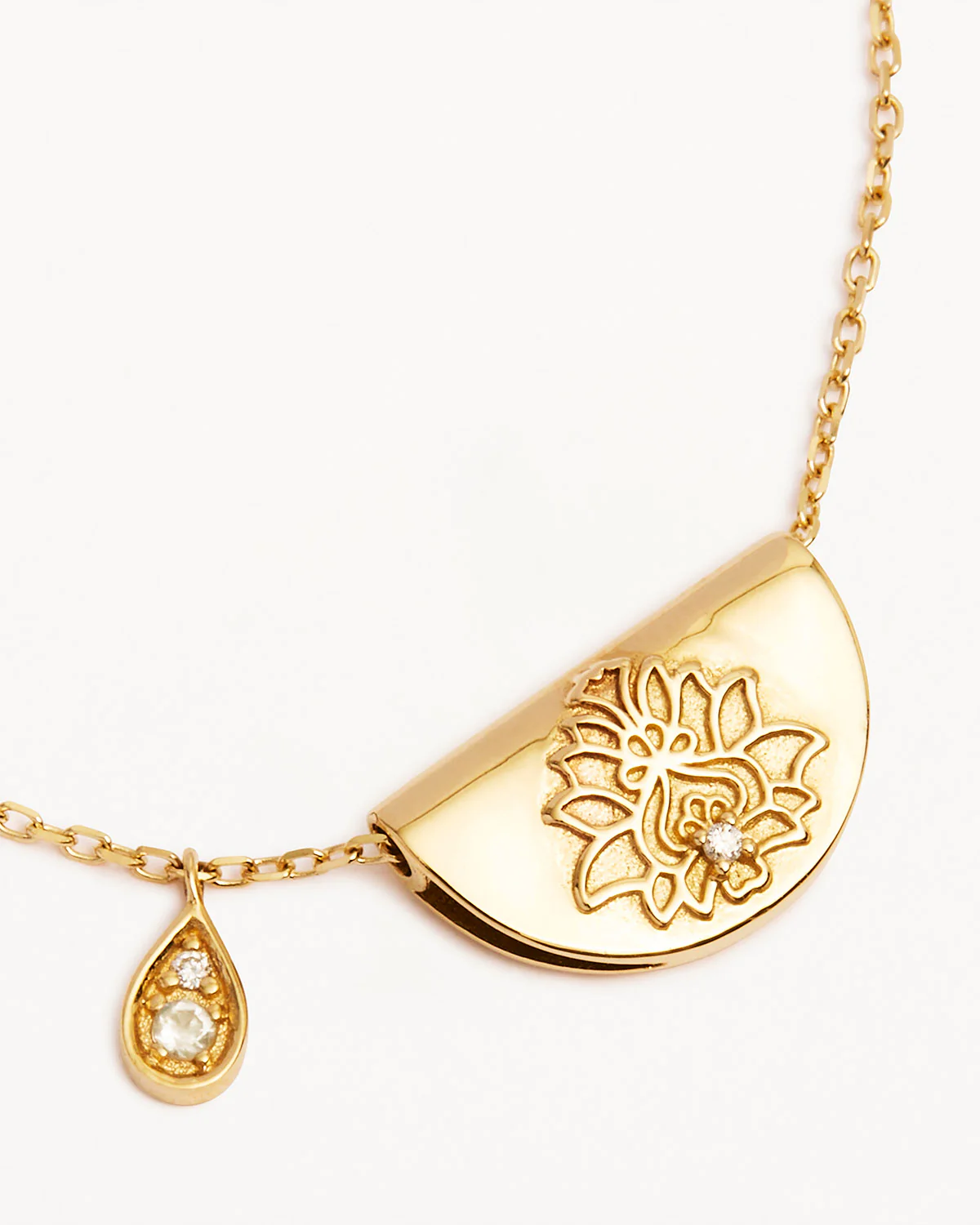 9k Solid Gold Lotus Birthstone Lab-Grown Diamond Necklace - June - Moonstone - Image 4