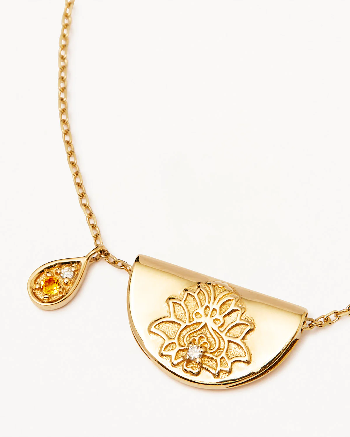 14k Solid Gold Lotus Birthstone Diamond Necklace - November - Citrine - Image 3