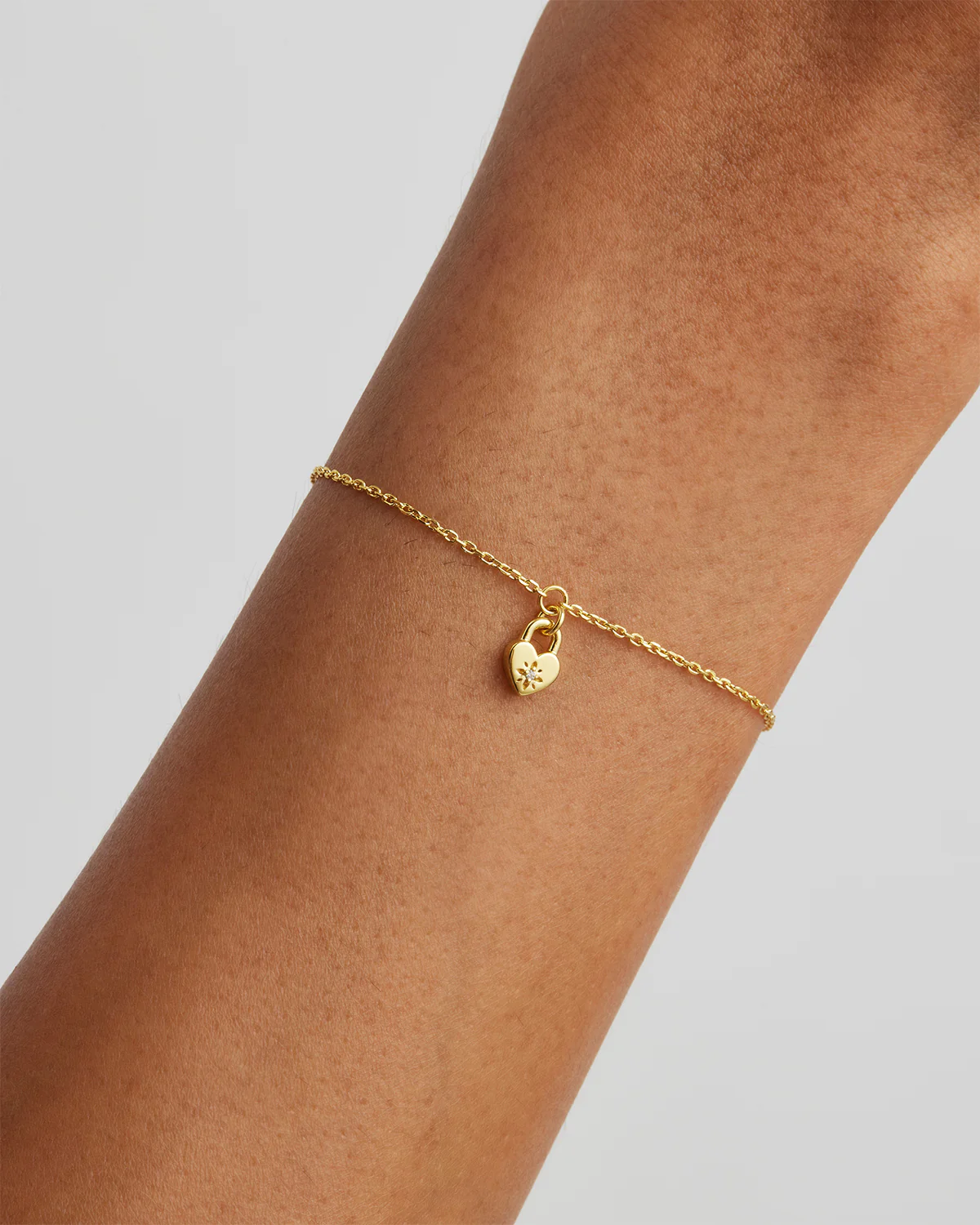 18k Gold Vermeil Crystal Lotus Heart Padlock Bracelet - Image 2
