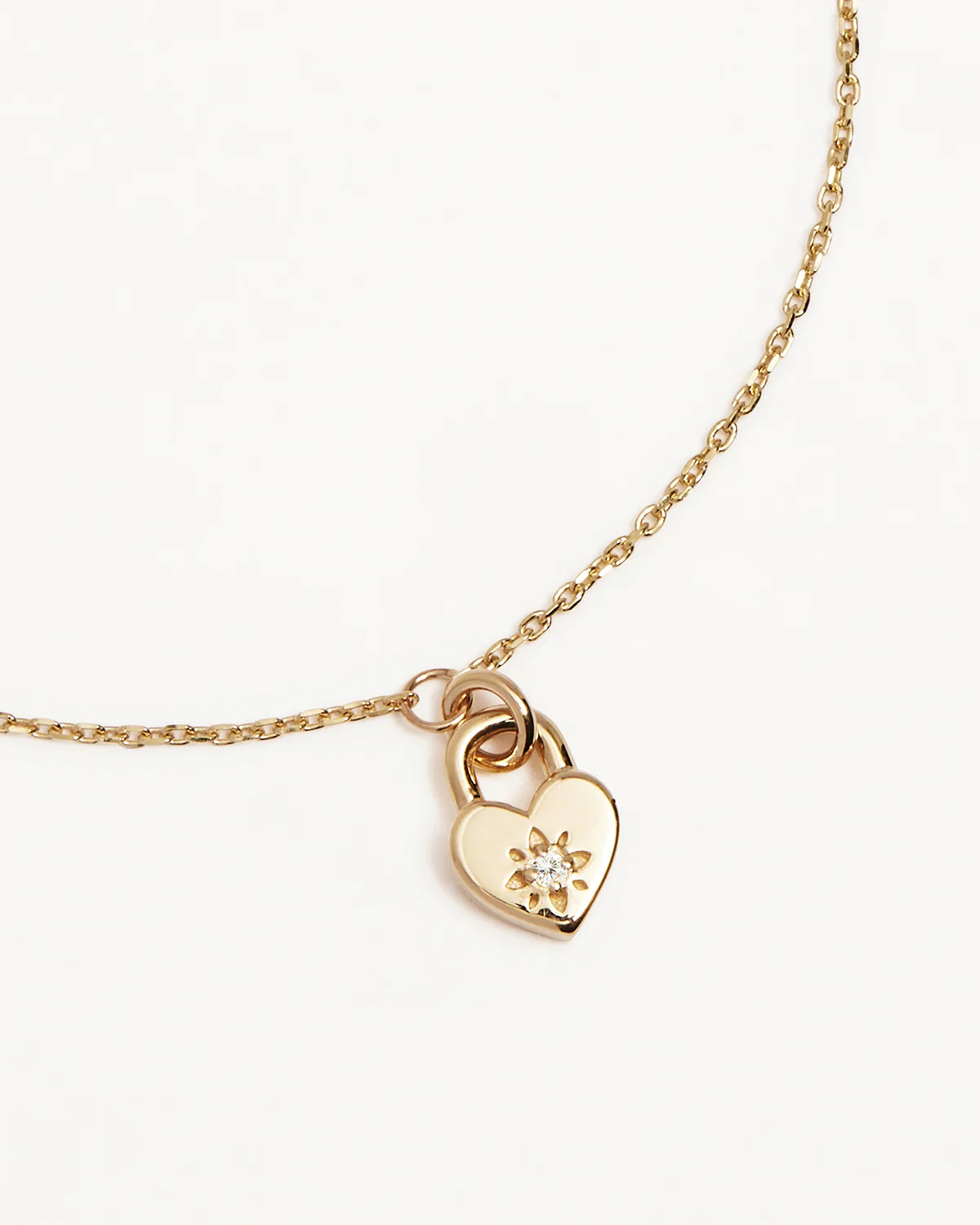 18k Gold Vermeil Crystal Lotus Heart Padlock Bracelet - Image 3