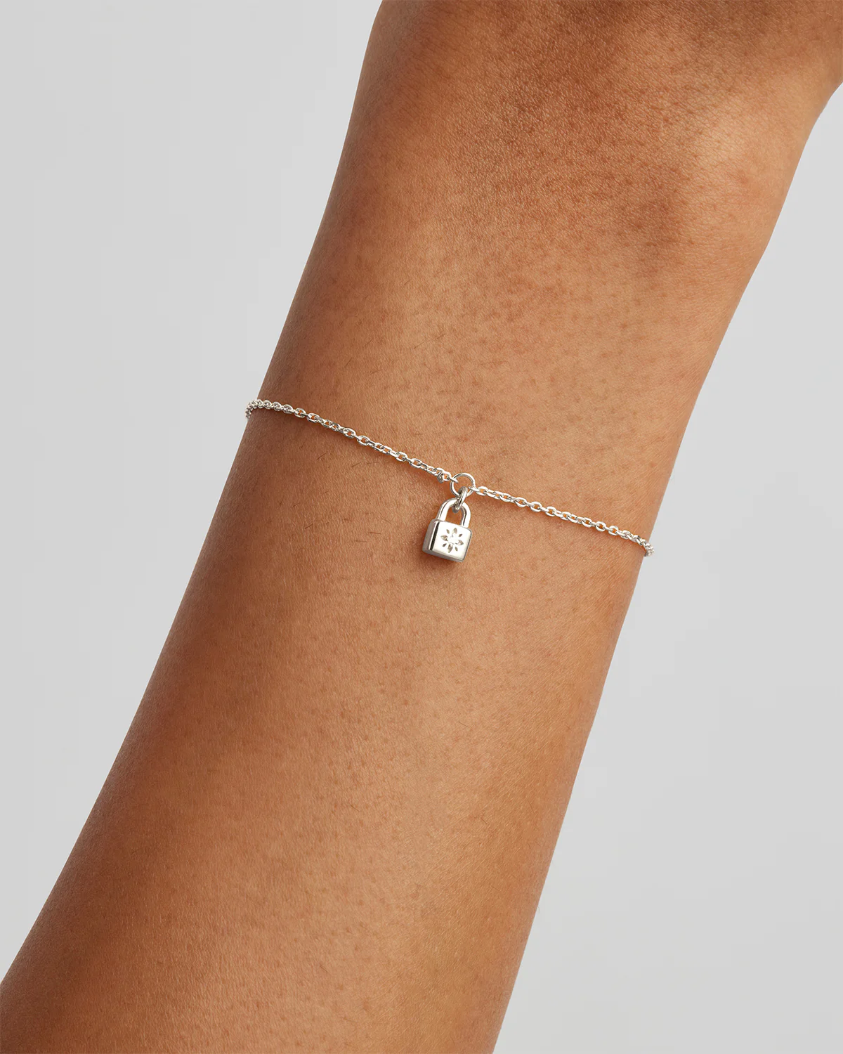 Sterling Silver Crystal Lotus Padlock Bracelet - Image 2
