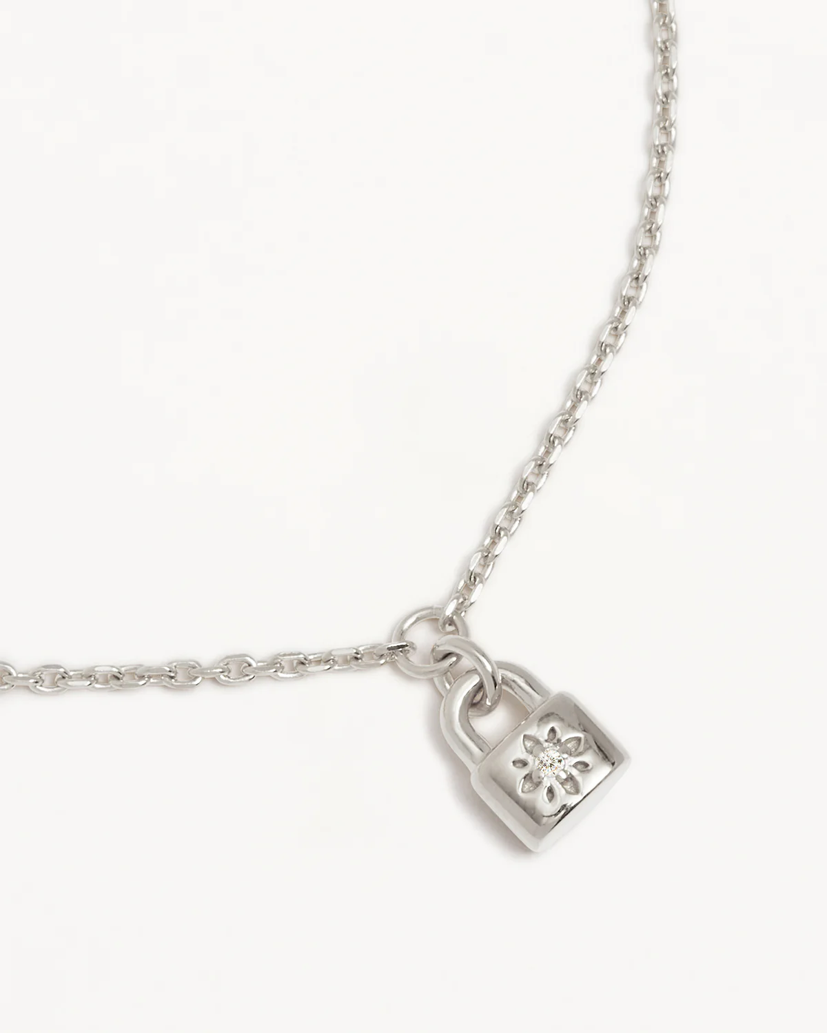 Sterling Silver Crystal Lotus Padlock Bracelet - Image 3