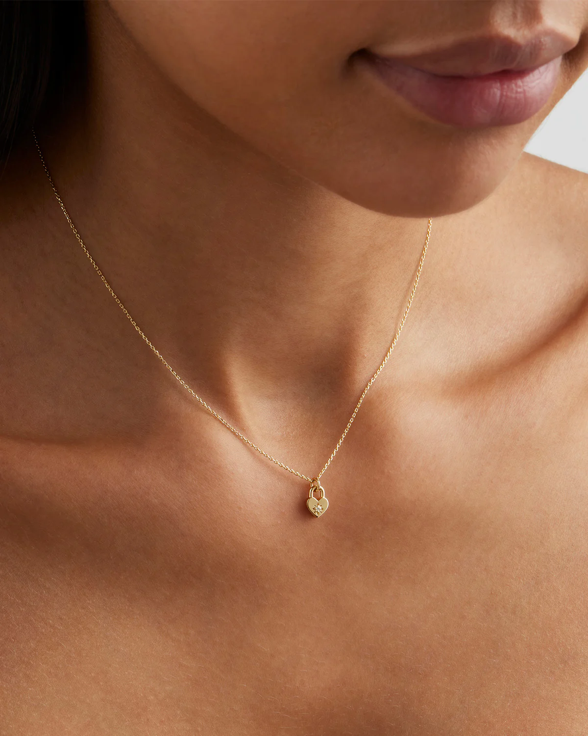 9k Solid Gold Lab-Grown Diamond Lotus Heart Padlock Necklace - Image 2