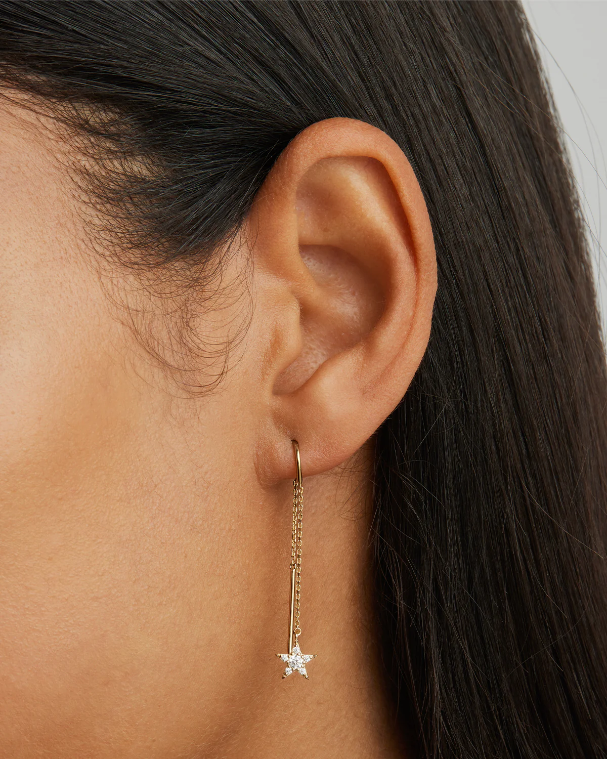 9k Solid Gold Estelle Lab-Grown Diamond Thread Earring - Image 4
