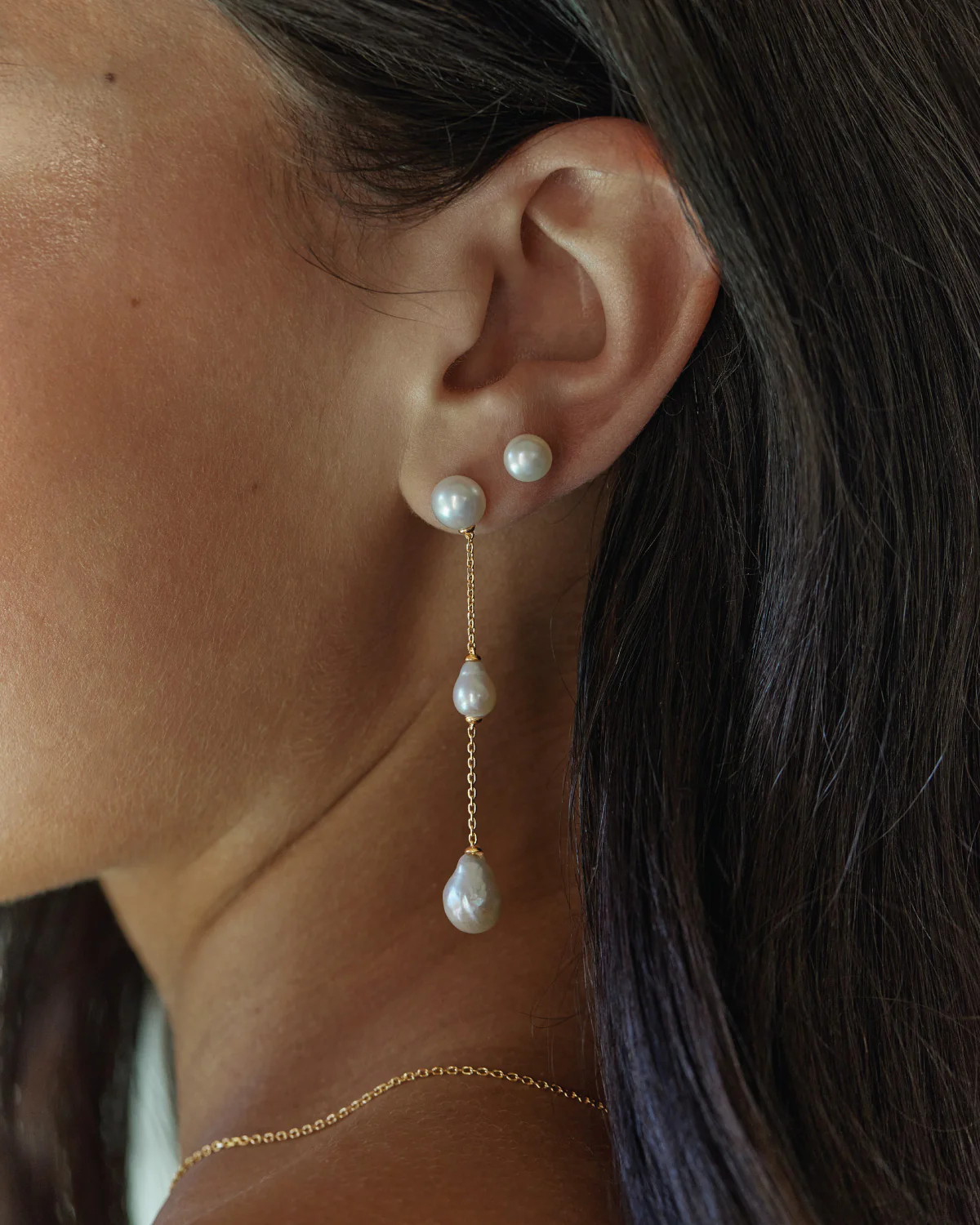 18k Gold Vermeil Forever Moments Pearl Chain Earrings - Image 5