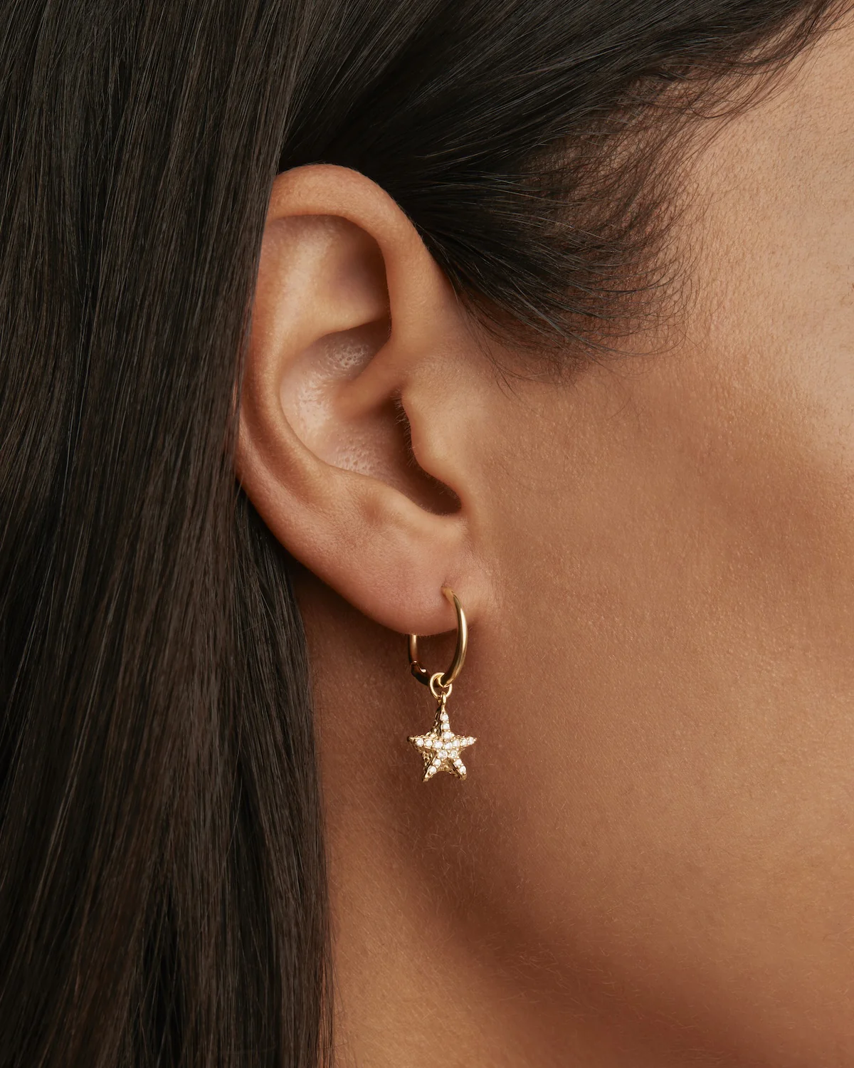 18k Gold Vermeil By the Sea Crystal Starfish Hoops - Image 2