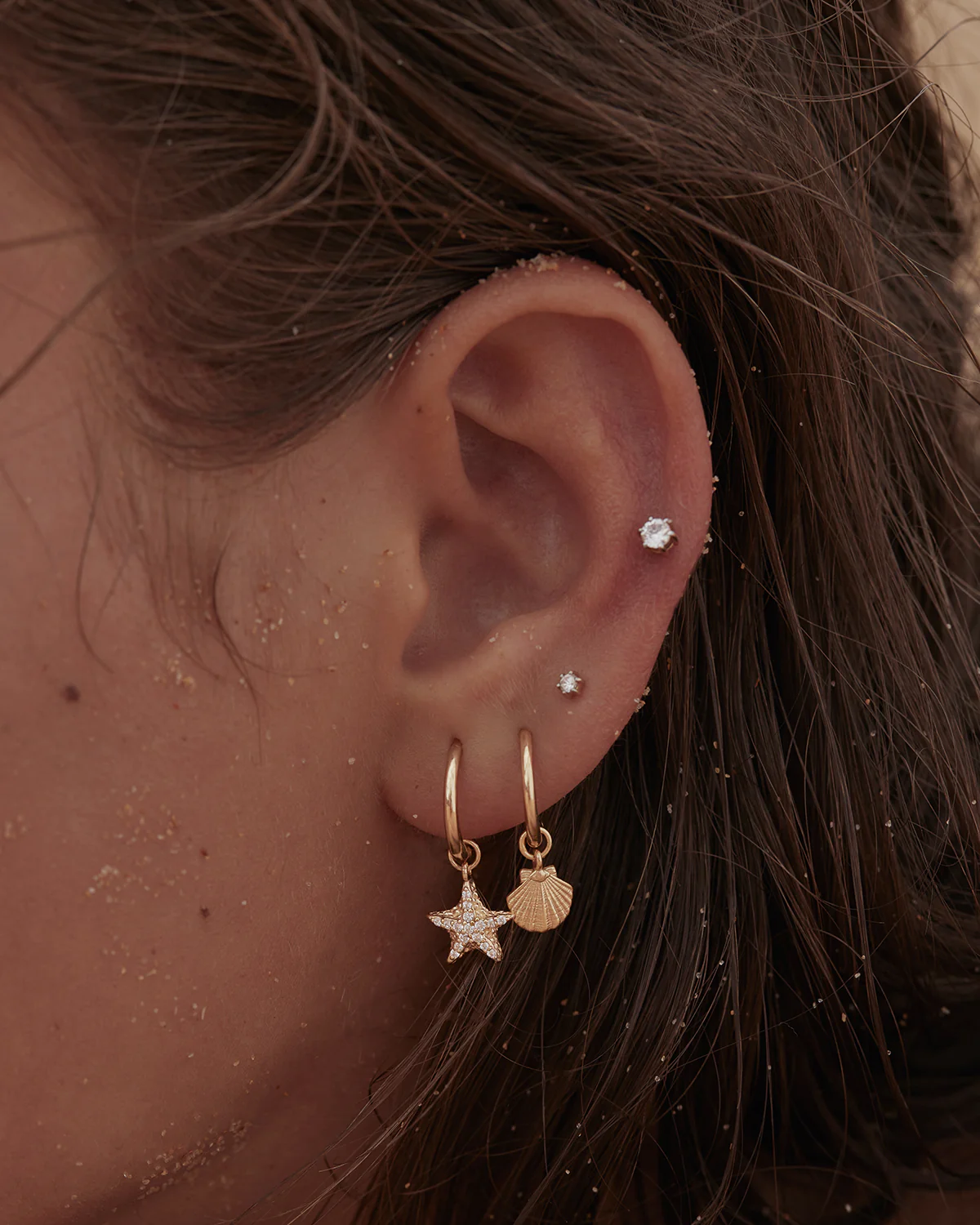 18k Gold Vermeil By the Sea Crystal Starfish Hoops - Image 4