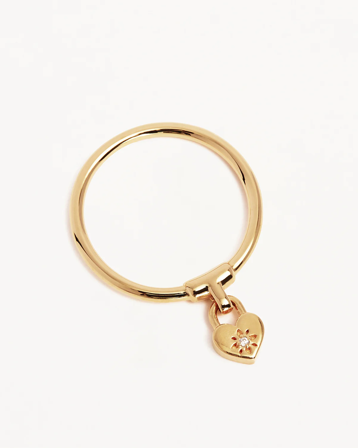 18k Gold Vermeil Crystal Lotus Heart Padlock Ring - Image 3