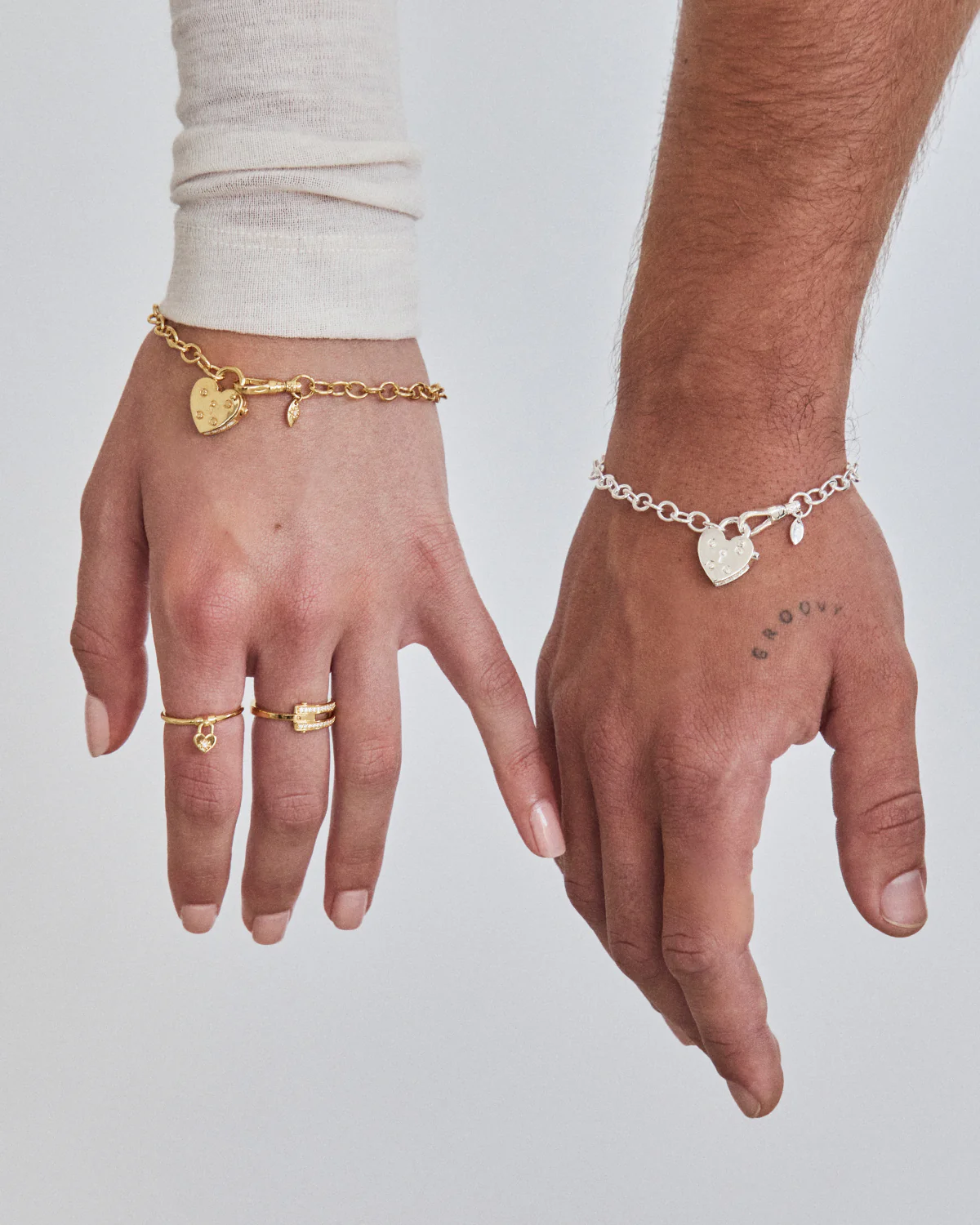 18k Gold Vermeil Crystal Lotus Heart Padlock Ring - Image 5