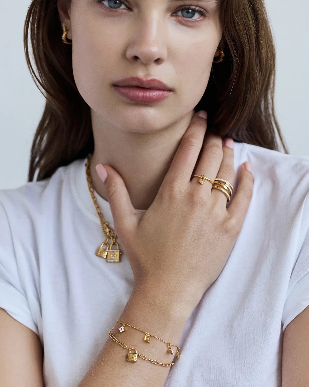 18k Gold Vermeil Crystal Lotus Heart Padlock Ring - Image 6