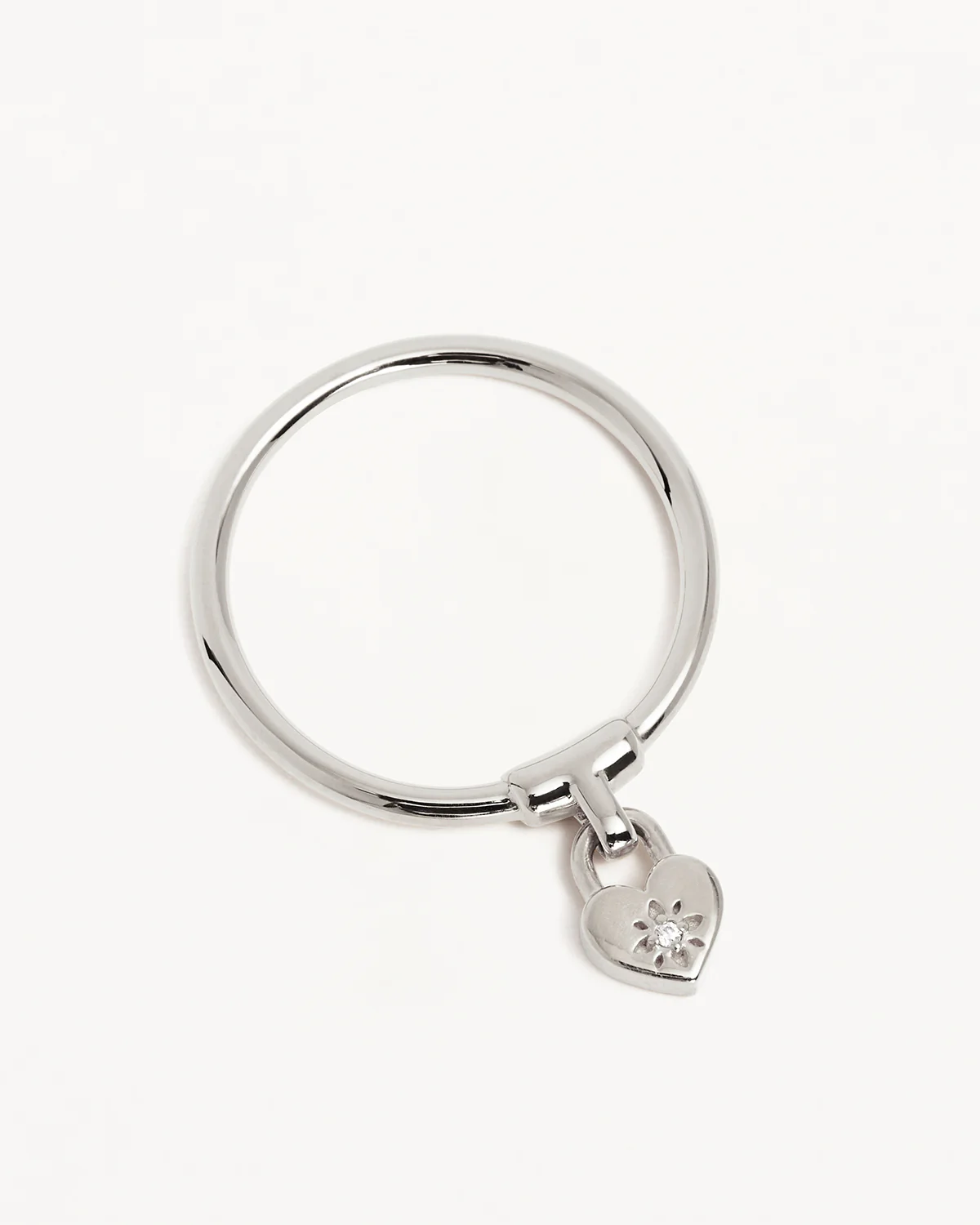 Sterling Silver Crystal Lotus Heart Padlock Ring - Image 3