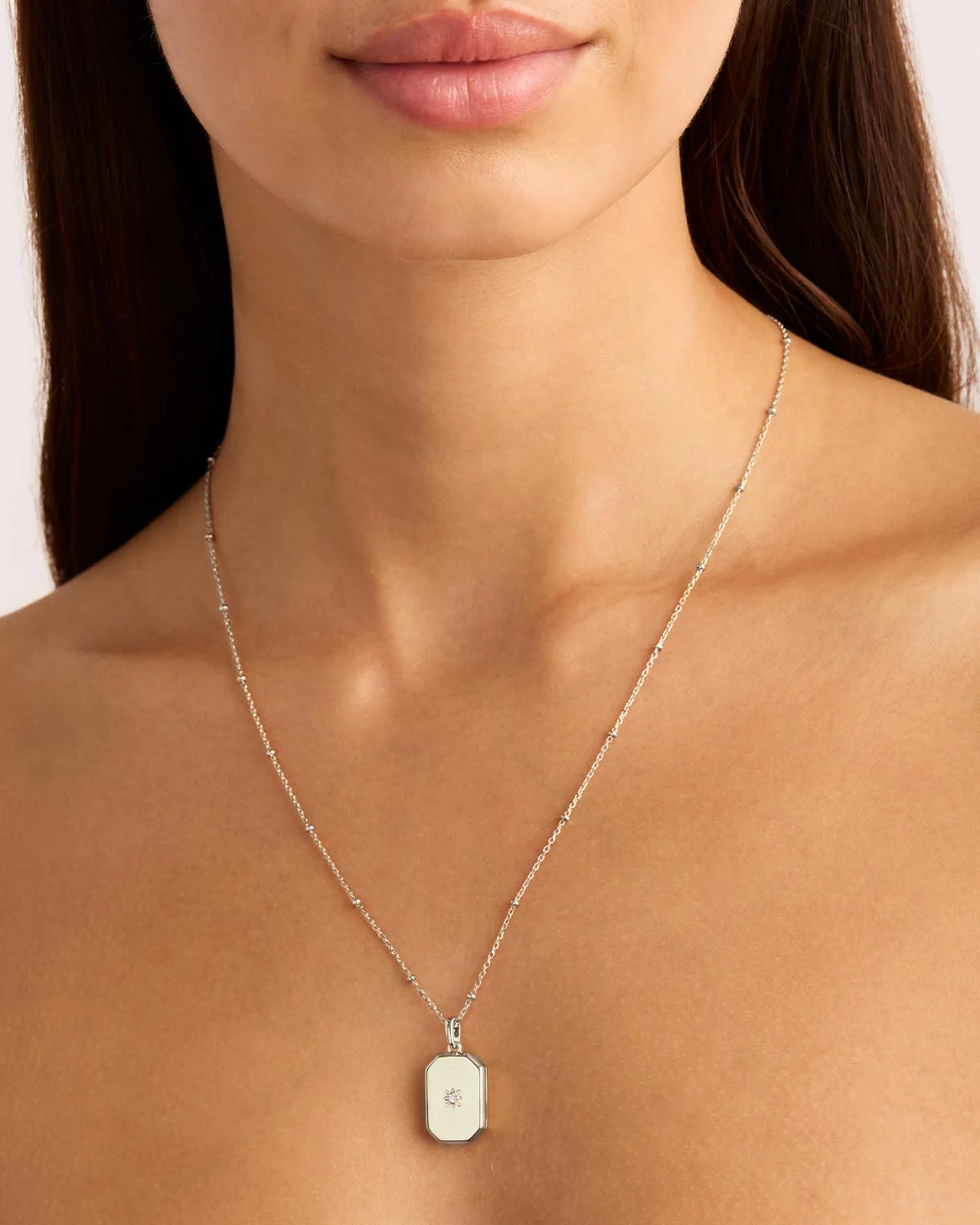 Sterling Silver Rectangular Lotus Locket Pendant - Image 4
